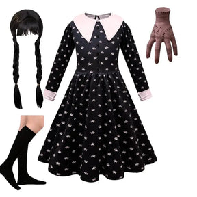 Robe A Col Claudine Mercredi Addams Manche Longue